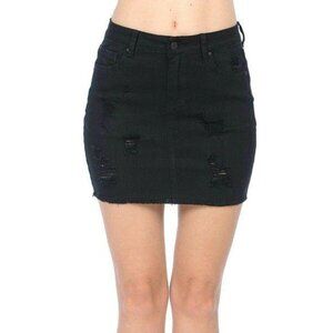 Wax Denim Black Distressed Skirt